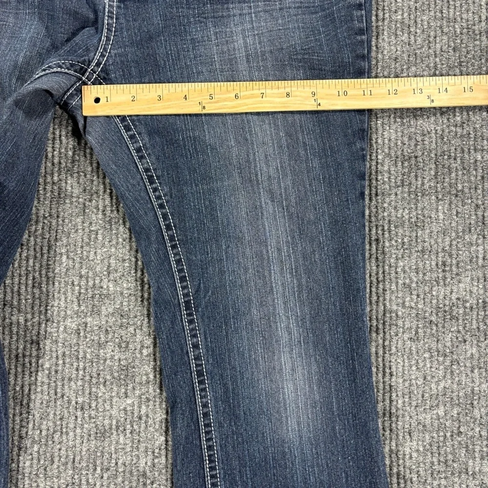 DO Denim Bootcut Jeans Womens 14 Dark Blue Thick Stitch Flap Pocket Y2K Style - Picture 5 of 15
